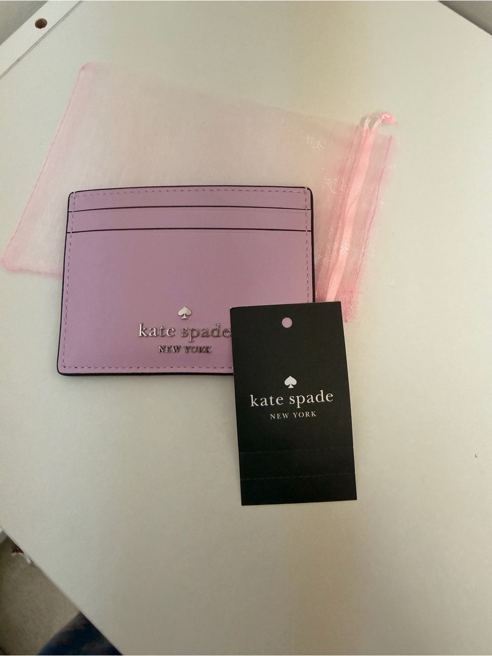 kate spade Lavender Leather Card Case with Silver Logo